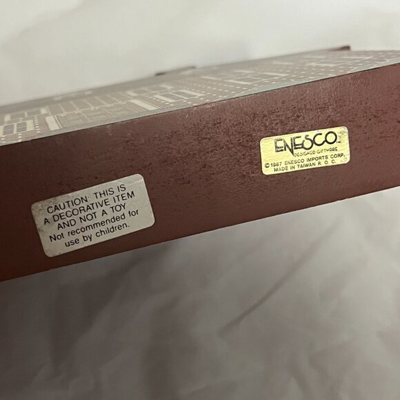 1988 Vintage Enesco Wood Block Painted House Shelf Sitter Brick Chimney - Picture 6 of 6